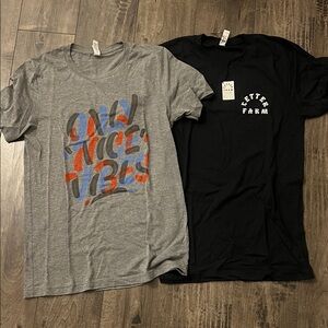 Gray "only Nice Vibes" & Black "Letter Farm" set of 2 tees sz Small